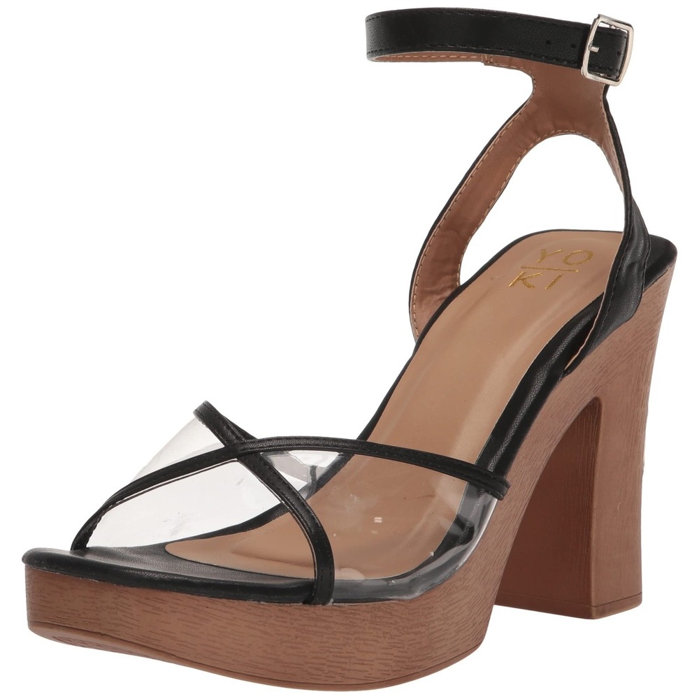 YOKI-ARLESA-02 Women's Open Toe High Wooden Heels, Black, 8.5 M US